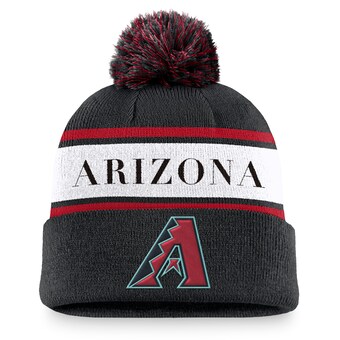 Men's Arizona Diamondbacks Nike Black Team Stripe Peak Cuffed Knit Hat with Pom