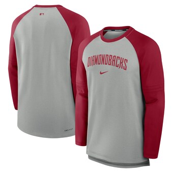 Men's Arizona Diamondbacks Nike Heather Gray/Red Authentic Collection Game Time Raglan Performance Long Sleeve T-Shirt