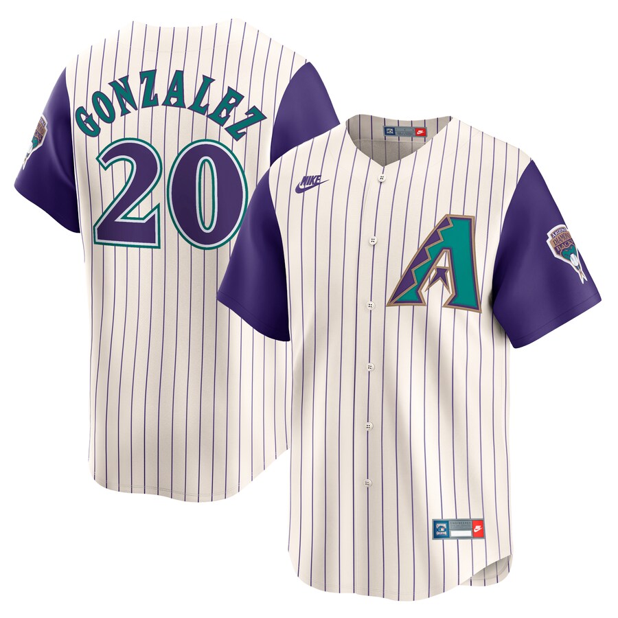 Men's Arizona Diamondbacks Luis Gonzalez Nike Cream Throwback Cooperstown Collection Limited Jersey