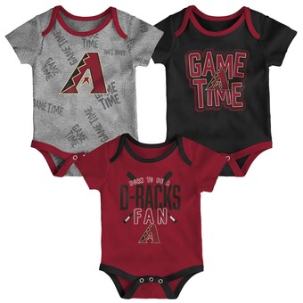 Newborn & Infant Arizona Diamondbacks Red/Black/Heathered Gray Game Time Three-Piece Bodysuit Set