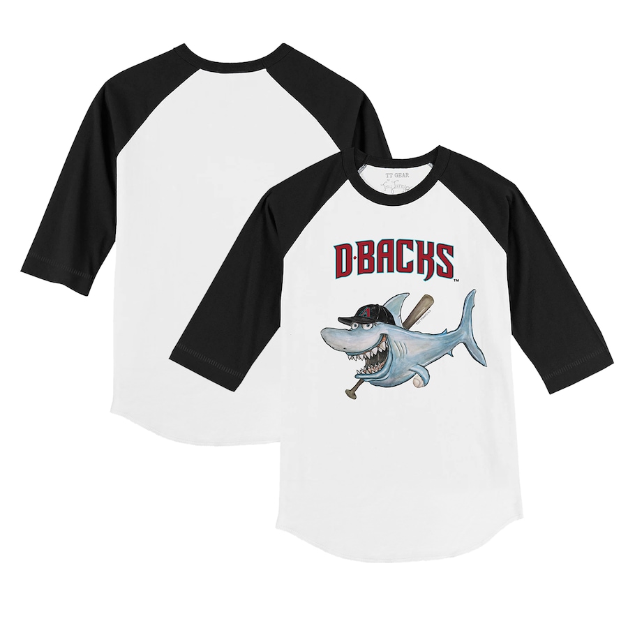 Toddler Arizona Diamondbacks Tiny Turnip White/Black Shark 3/4-Sleeve Raglan T-Shirt