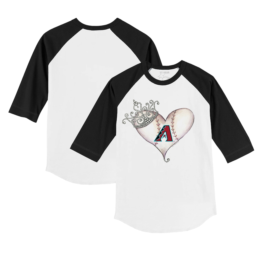 Toddler Arizona Diamondbacks Tiny Turnip White/Black Tiara Heart 3/4-Sleeve Raglan T-Shirt