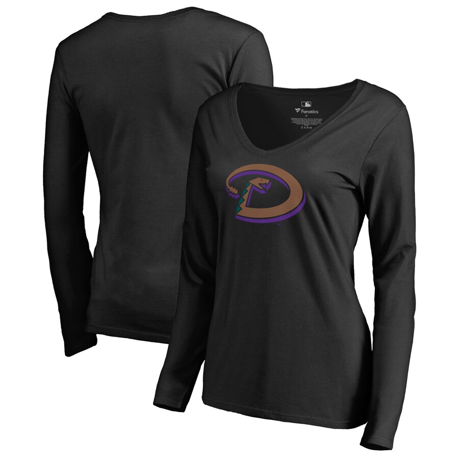 Women's Arizona Diamondbacks Black Cooperstown Collection Forbes Long Sleeve V-Neck T-Shirt