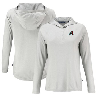 Women's Arizona Diamondbacks Cutter & Buck Gray  Coastline Epic Comfort Eco Recycled Hoodie Raglan Long Sleeve T-Shirt