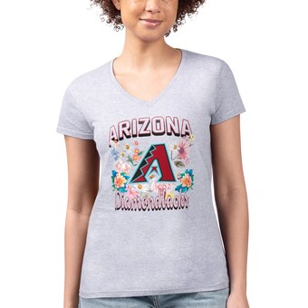 Women's Arizona Diamondbacks G-III 4Her by Carl Banks Heather Gray Flowers Graphic Fitted V-Neck T-Shirt