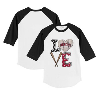 Youth Arizona Diamondbacks Tiny Turnip White/Black Baseball Love Raglan 3/4 Sleeve T-Shirt