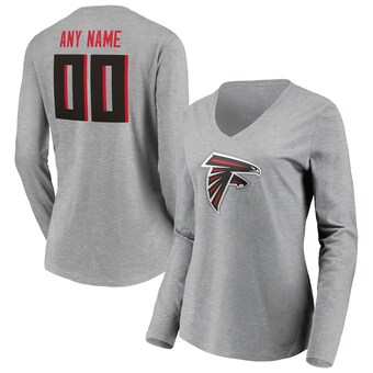 Women's Atlanta Falcons Fanatics Gray Team Authentic Custom Long Sleeve V-Neck T-Shirt