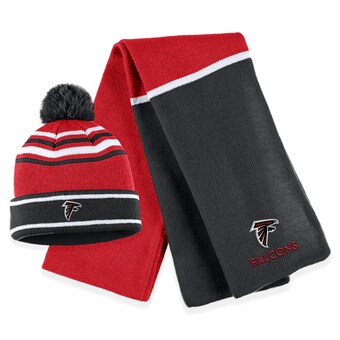 Women's Atlanta Falcons WEAR by Erin Andrews Red Colorblock Cuffed Knit Hat with Pom and Scarf Set