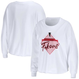 Women's Atlanta Falcons WEAR by Erin Andrews White Domestic Cropped Long Sleeve T-Shirt