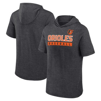 Men's Baltimore Orioles Fanatics Heather Charcoal Push Short Sleeve Pullover Hoodie