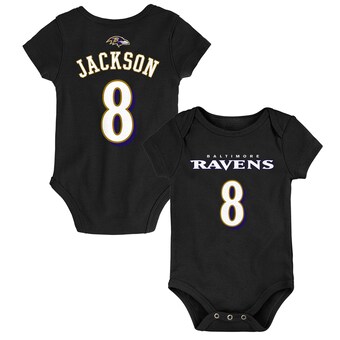 Infant Baltimore Ravens Lamar Jackson Black Mainliner Name & Number Bodysuit
