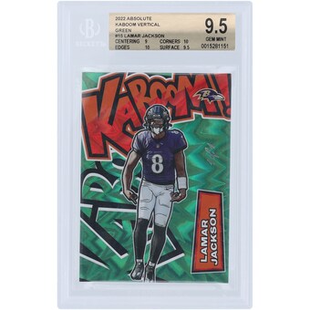 Lamar Jackson Baltimore Ravens 2022 Panini Absolute Kaboom! Green #K15 #1/1 BGS Authenticated 9.5 Card - 9,10,10,9.5 Subgrades