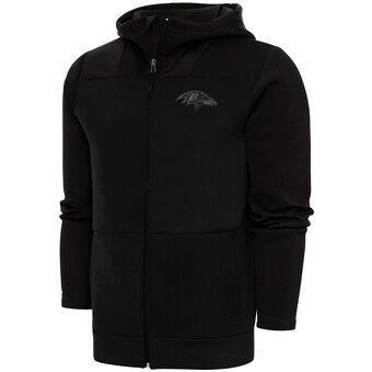 Men's Baltimore Ravens Antigua Black Tonal Logo Protect Full-Zip Hoodie