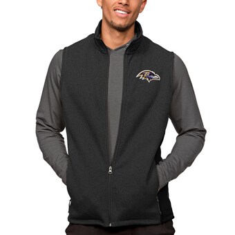 Men's Baltimore Ravens Antigua Heathered Black Course Full-Zip Vest