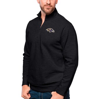 Men's Baltimore Ravens Antigua Heathered Black Gambit Quarter-Zip Pullover Top