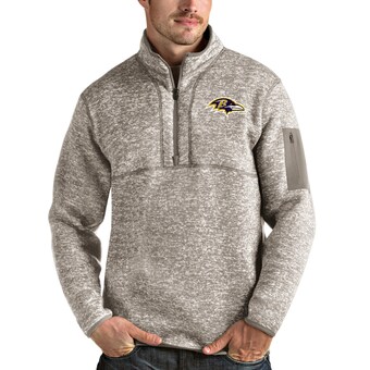 Men's Baltimore Ravens Antigua Oatmeal Fortune Quarter-Zip Pullover Jacket