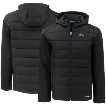 Men's Baltimore Ravens Cutter & Buck Black  Evoke PrimaLoft Hybrid Eco Softshell Recycled Full-Zip Hooded Jacket