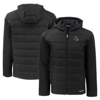 Men's Baltimore Ravens Cutter & Buck Black Helmet Evoke Hybrid Eco Softshell Recycled Full-Zip Hoodie Jacket