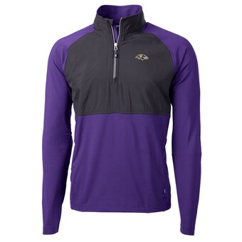 Men's Baltimore Ravens Cutter & Buck Black/Purple Adapt Eco Knit Hybrid Recycled Quarter-Zip Raglan Jacket