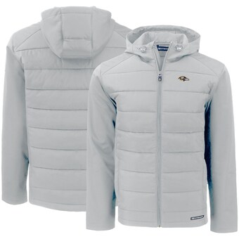 Men's Baltimore Ravens Cutter & Buck Gray  Evoke PrimaLoft Hybrid Eco Softshell Recycled Full-Zip Hooded Jacket