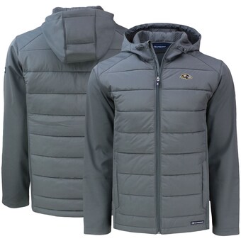 Men's Baltimore Ravens Cutter & Buck Gray  Evoke PrimaLoft Hybrid Eco Softshell Recycled Full-Zip Hooded Jacket