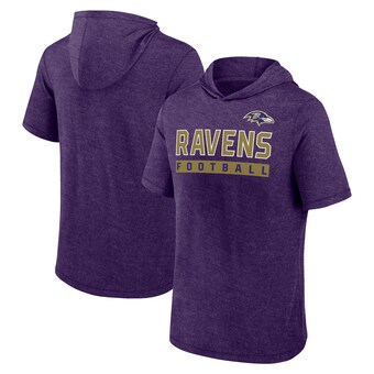 Men's Baltimore Ravens Fanatics Heather Purple Push Short Sleeve Pullover Hoodie