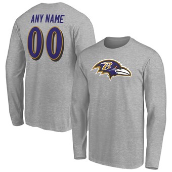 Men's Baltimore Ravens Gray Team Authentic Custom Long Sleeve T-Shirt