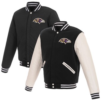 Men's Baltimore Ravens JH Design Black/White Reversible Fleece Full-Snap Jacket with Faux Leather Sleeves