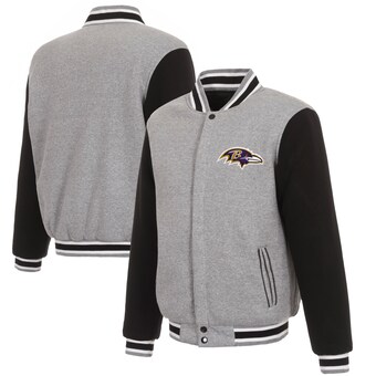 Men's Baltimore Ravens JH Design Gray/Black Reversible Fleece Full-Snap Jacket