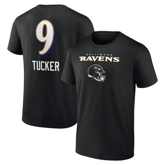 Men's Baltimore Ravens Justin Tucker Black Team Wordmark Player Name & Number T-Shirt