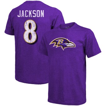 Men's Baltimore Ravens Lamar Jackson Majestic Threads Purple Tri-Blend Name & Number T-Shirt