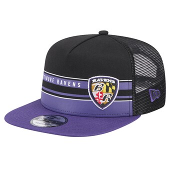 Men's Baltimore Ravens New Era Black/Purple Half Stripe Trucker 9FIFTY Snapback Hat