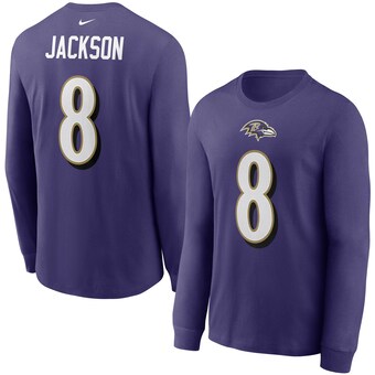 Men's Baltimore Ravens Lamar Jackson Nike Purple Player Name & Number Long Sleeve T-Shirt