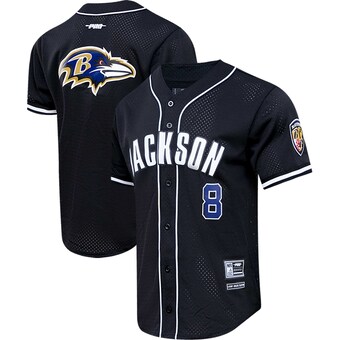 Men's Baltimore Ravens Lamar Jackson Pro Standard Black Mesh Button-Up Baseball Jersey