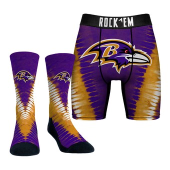 Men's Baltimore Ravens Rock Em Socks V Tie-Dye Underwear and Crew Socks Combo Pack