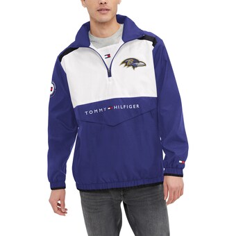 Men's Baltimore Ravens Tommy Hilfiger Purple/White Carter Half-Zip Hooded Top