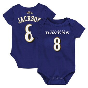 Newborn & Infant Baltimore Ravens Lamar Jackson Purple Mainliner Player Name & Number Bodysuit