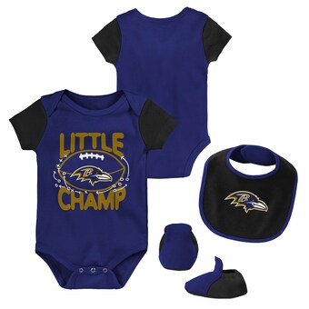 Newborn & Infant Baltimore Ravens Purple/Black Little Champ Three-Piece Bodysuit, Bib & Booties Set