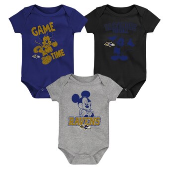 Newborn & Infant Baltimore Ravens Purple/Black/Gray Three-Piece Disney Game Time Bodysuit Set