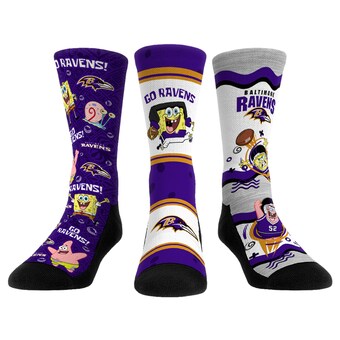 Unisex Baltimore Ravens Rock Em Socks NFL x Nickelodeon Spongebob Squarepants 3-Pack Crew Socks Set