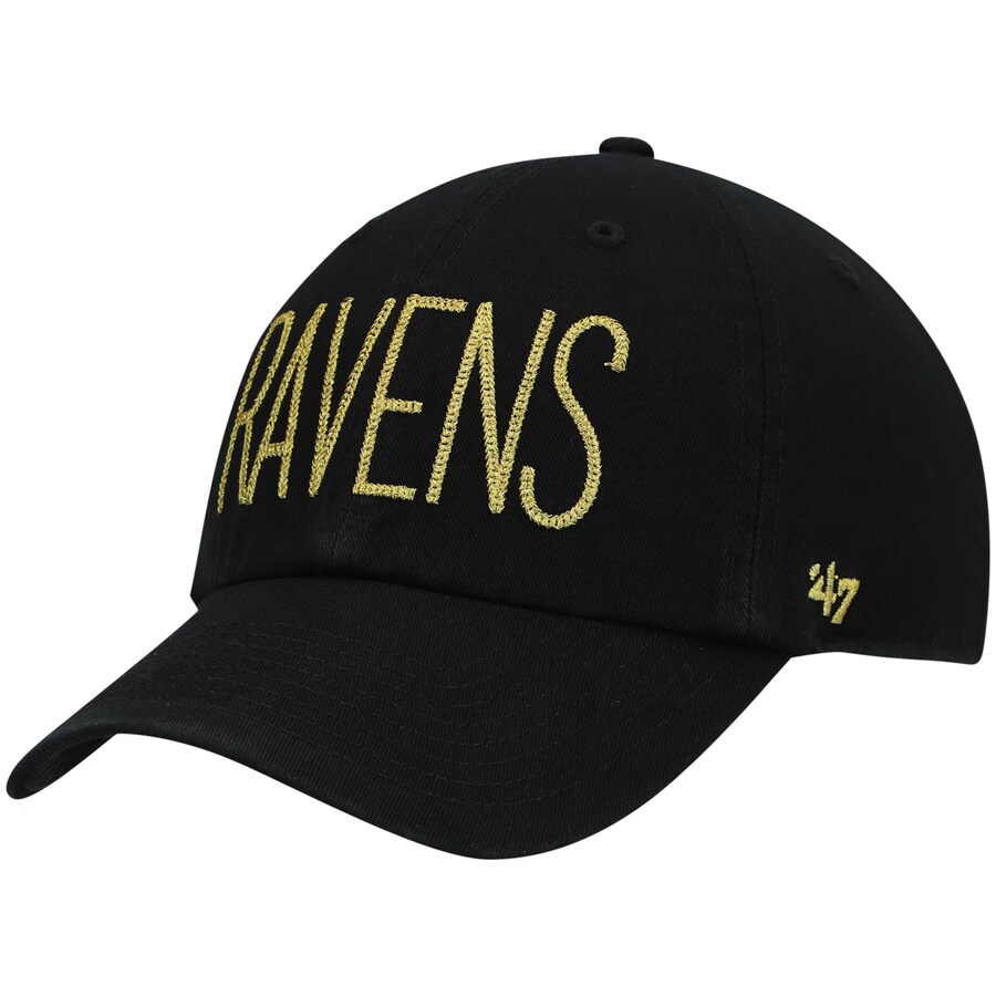 Women's Baltimore Ravens '47 Black Shimmer Text Clean Up Adjustable Hat