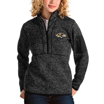Women's Baltimore Ravens Antigua Black Fortune Half-Zip Pullover Jacket