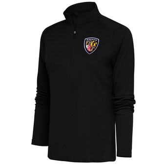 Women's Baltimore Ravens Antigua Black Throwback Logo Tribute Half-Zip Pullover Top