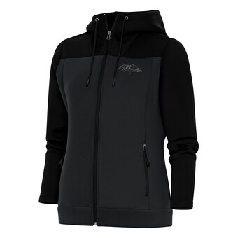 Women's Baltimore Ravens Antigua Black/Charcoal Tonal Logo Protect Full-Zip Hoodie Jacket