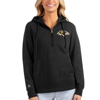 Women's Baltimore Ravens Antigua Heathered Black Action Half-Zip Hoodie