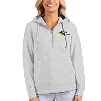 Women's Baltimore Ravens Antigua Heathered Gray Action Half-Zip Hoodie