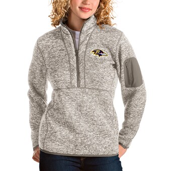 Women's Baltimore Ravens Antigua Oatmeal Fortune Half-Zip Pullover Jacket