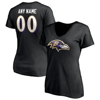 Women's Baltimore Ravens Black Team Authentic Personalized Name & Number V-Neck T-Shirt