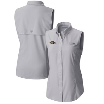 Women's Baltimore Ravens  Columbia Gray PFG Tamiami Omni-Shade Sleeveless Button-Up Shirt