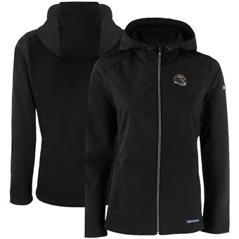 Women's Baltimore Ravens Cutter & Buck Black Evoke Eco Softshell Recycled Full-Zip Hooded Jacket